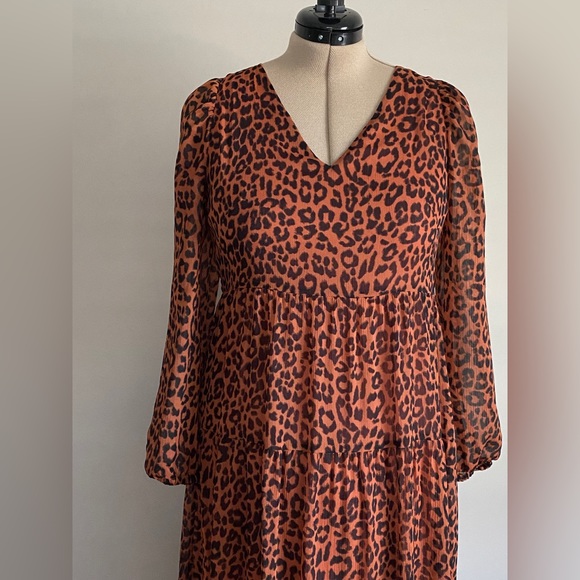 Leopard Print Tiered V-Neck Midi Dress Size - Picture 5 of 7